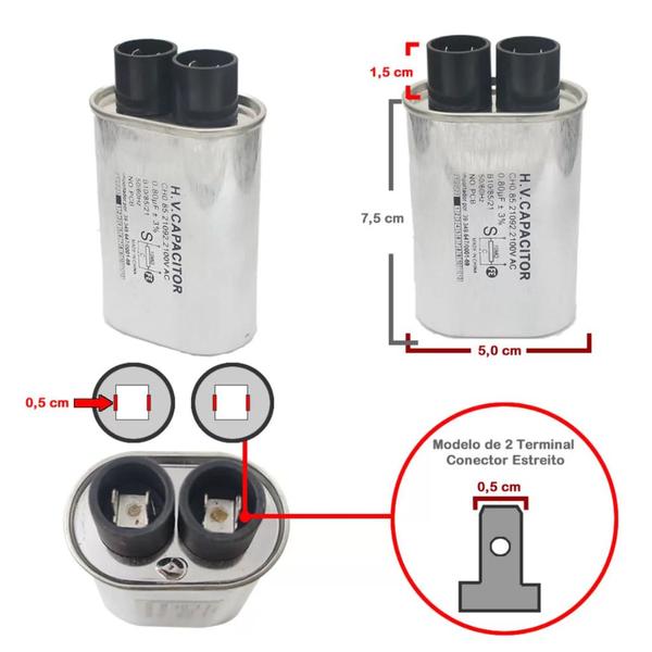 Imagem de Capacitor de Alta Tenção 0.75uf 2100v Para Microondas Electrolux Terminal fino Bivolt Pronta Entrega