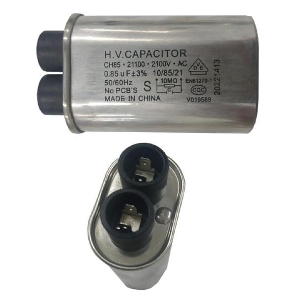 Imagem de Capacitor de Alta Tenção 0.85uf 2100v Para Microondas Electrolux Terminal fino Bivolt Pronta Entrega