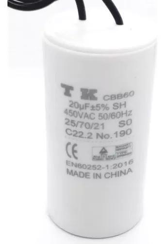 Imagem de Capacitor De Partida CBB60 20uF 450V 38x76mm (2fios)