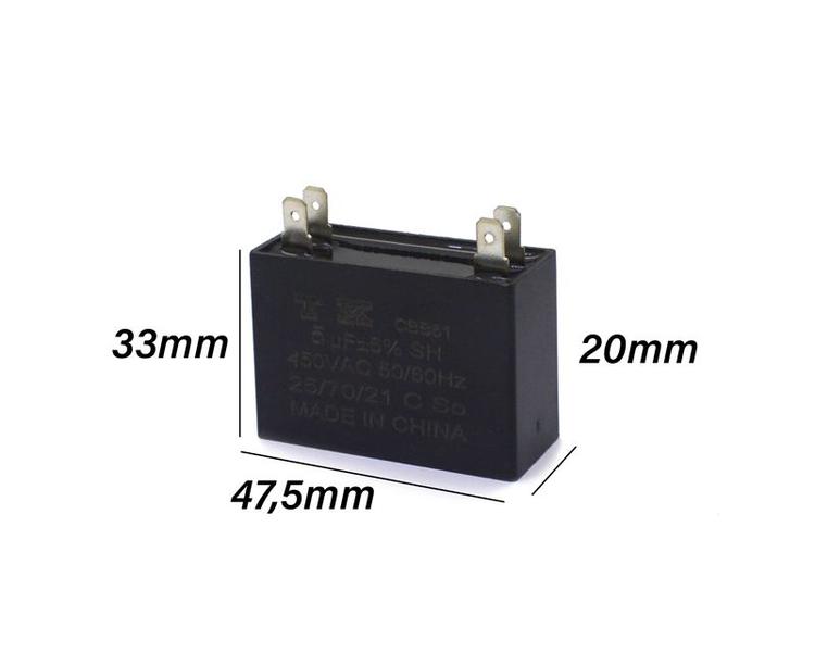 Imagem de Capacitor de Partida Quadrado Fast-On 5uF/450Vac 50/60Hz +-5%