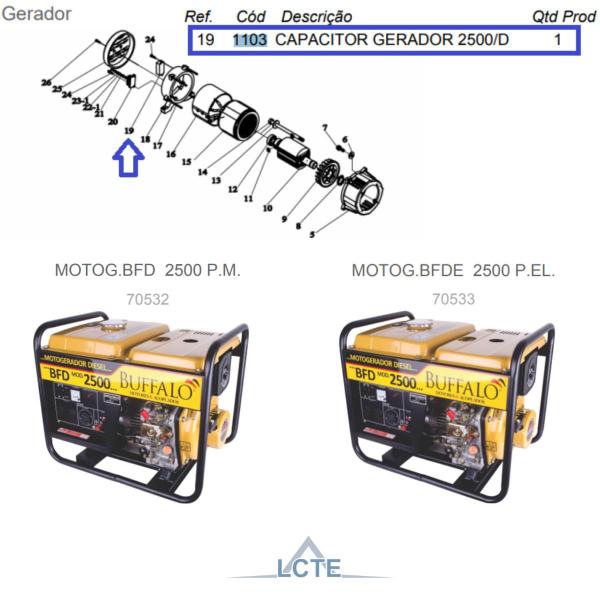 Imagem de Capacitor Do Gerador P/ Motogerador De Energia BFDE 2500