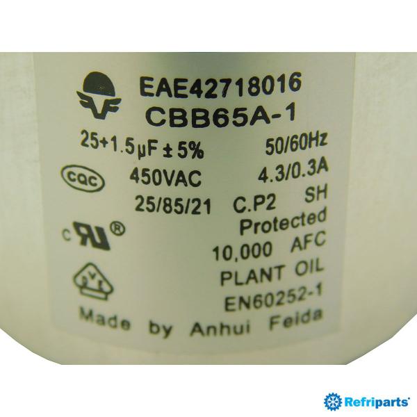 Capacitor Duplo Lg 25+1,5 Mf 450v - Eae42718016 Imagem de Capacitor Duplo Lg 25+1,5 Mf 450v - Eae42718016