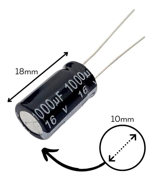 Imagem de Capacitor Eletrolítico 1000uF 16V  - Kit 10 Peças