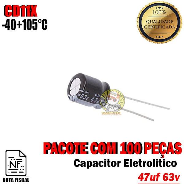 Imagem de Capacitor Eletrolitico 47uf 63v 105ºC Pacote com 100 peças