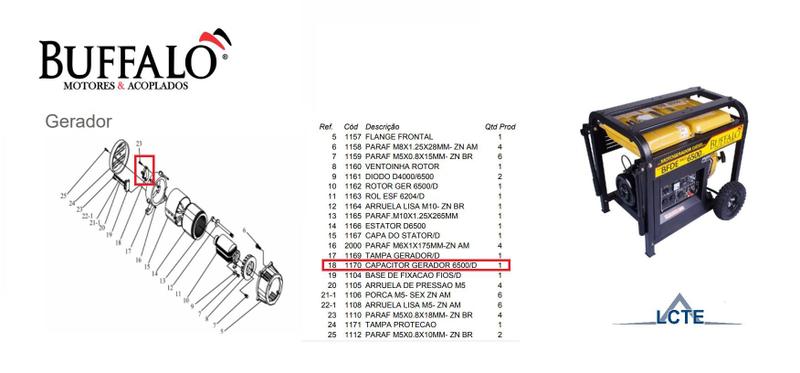 Imagem de Capacitor Gerador Diesel BFD/E 6500 Buffalo 1170