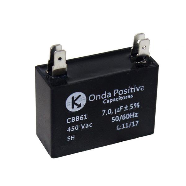 Capacitor Permanente Retangular 7UF 450VAC Onda Positiva Imagem de Capacitor Permanente Retangular 7UF 450VAC Onda Positiva