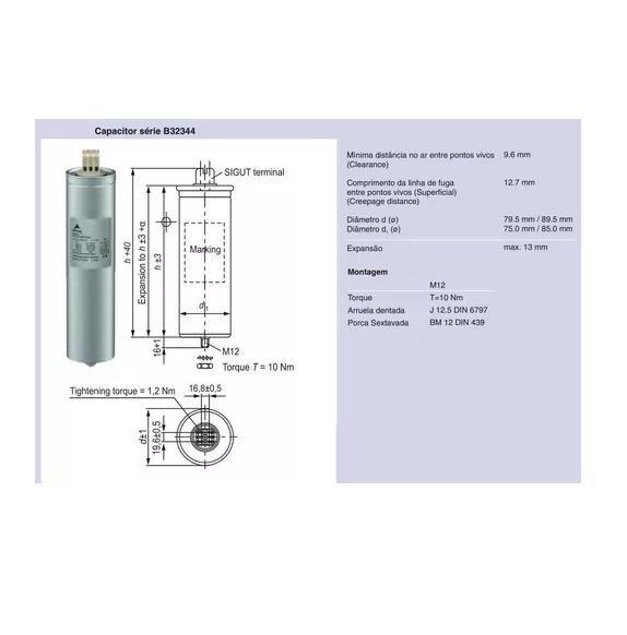 Imagem de Capacitor Trifásico Correção Fator de Potência 380vca/15 Kvar - EPCOS