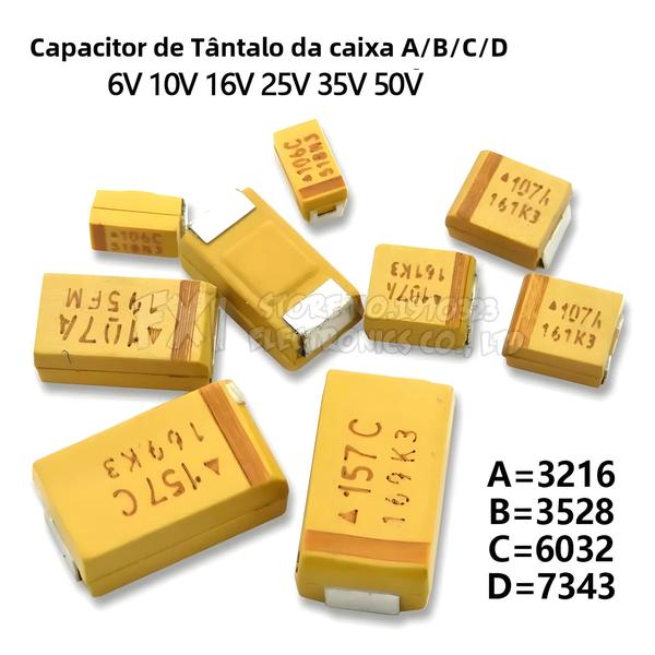 Imagem de Capacitores de Tântalo - Pacote com 10 Peças (6V-50V, 0,1µF-330µF)