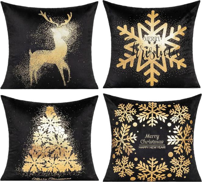 Imagem de Capas de almofada All Smiles Christmas Gold 45x45cm, conjunto de 4