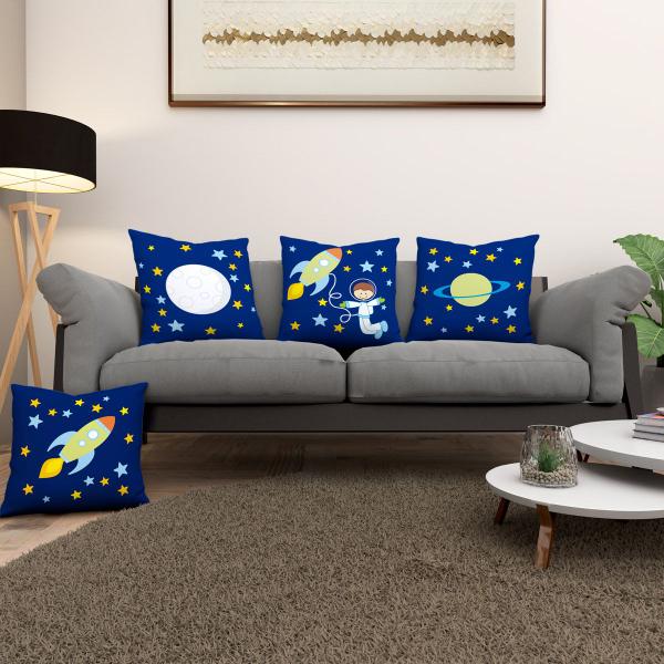 Imagem de Capas de Almofadas Estampada Infantil Kit 4 Peças Astronauta