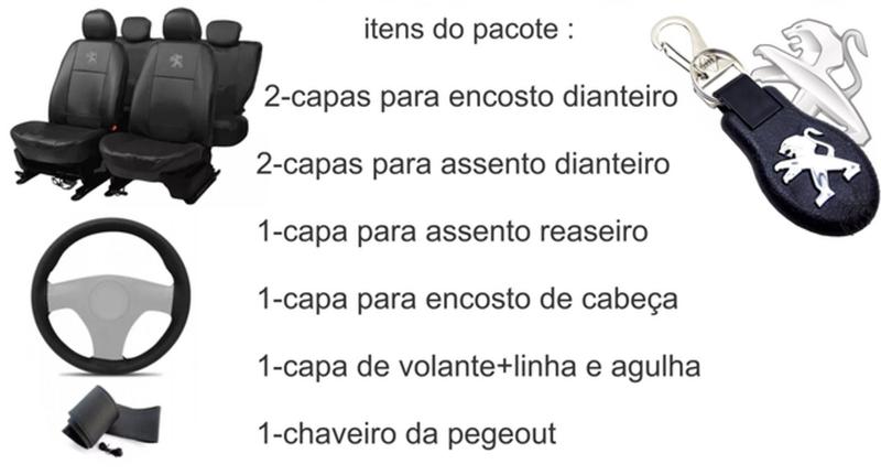 Capas de Alto Nível: Couro para Bancos Peugeot 208 2013-2020 + Capa de Volante + Chaveiro - Aero Print Imagem de Capas de Alto Nível: Couro para Bancos Peugeot 208 2013-2020 + Capa de Volante + Chaveiro