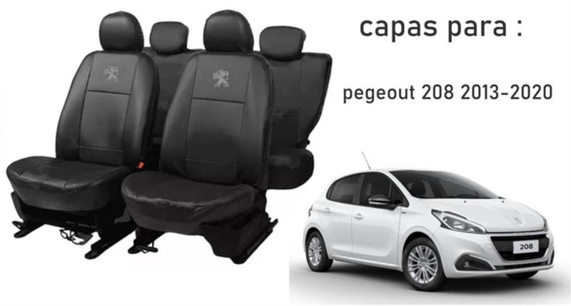 Capas de Alto Nível: Couro para Bancos Peugeot 208 2013-2020 + Capa de Volante + Chaveiro - Aero Print Imagem de Capas de Alto Nível: Couro para Bancos Peugeot 208 2013-2020 + Capa de Volante + Chaveiro