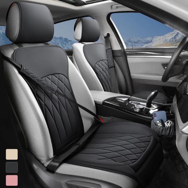 Imagem de Capas de assento de carro BEITK Leather Front, pacote com 2 unidades, pretas universais