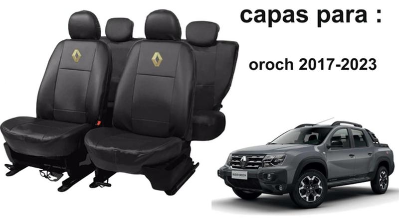 Imagem de Capas de Couro Impermeável Renault Oroch 2020 + Chaveiro Renault + Capa de Volante