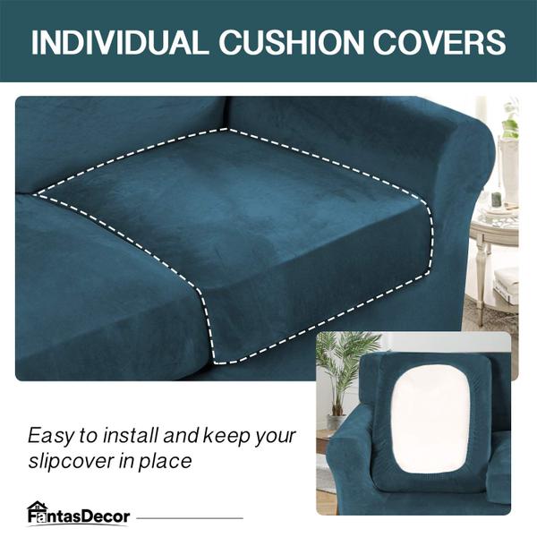 Imagem de Capas de sofá FantasDecor Velvet Couch, conjunto de 4 peças para 3 lugares