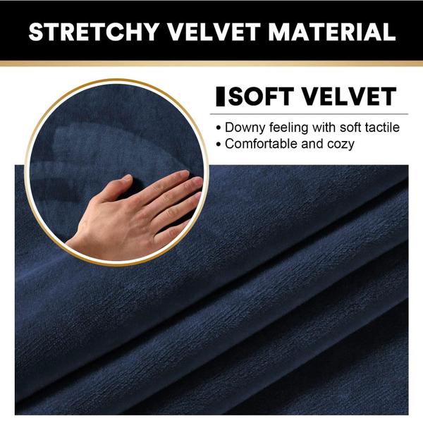 Imagem de Capas de sofá PrinceDeco Velvet para sofá de 3 almofadas Navy