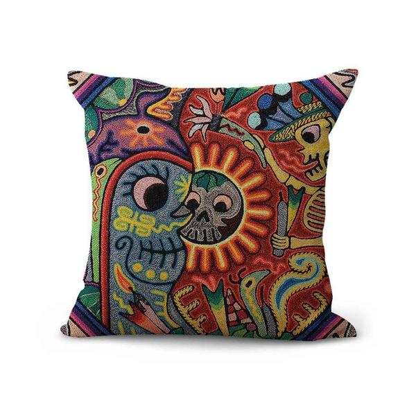 Imagem de Capas de travesseiro ArtSocket Mexican Huichol Linen 45x45cm Conjunto de 4