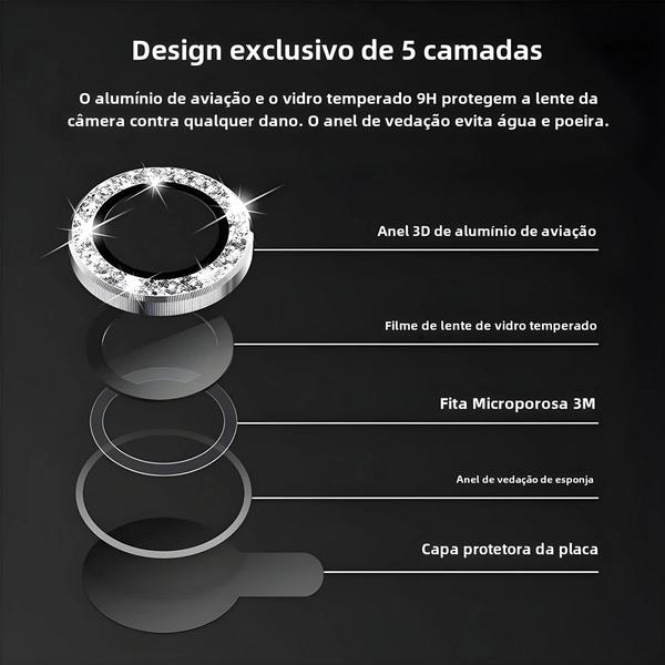 Imagem de Capas para Samsung Galaxy S23 Ultra, A34, A14, A24, A54 - Protetor de Lente de Diamante com Anel Metálico