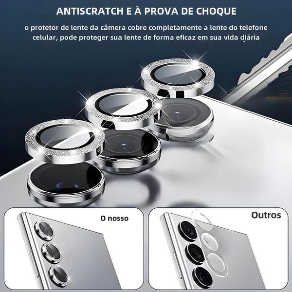 Imagem de Capas para Samsung Galaxy S23 Ultra, A34, A14, A24, A54 - Protetor de Lente de Diamante com Anel Metálico