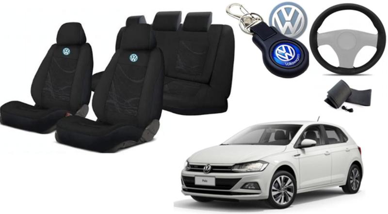 Imagem de Capas Premium para Bancos Polo 2018-2024 + Volante Luxuoso + Chaveiro VW Exclusivo