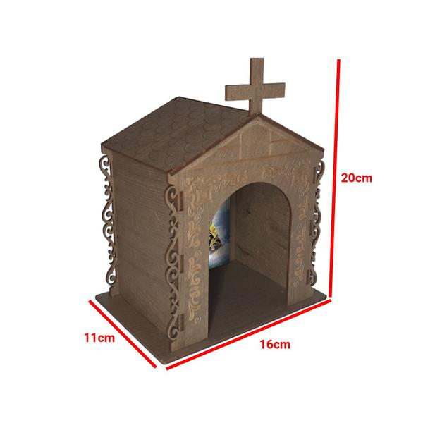 Imagem de Capela Oratório Arabesco com Imagem Nossa Senhora Aparecida 16x11x20 Mdf Madeira Imbuia