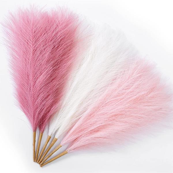 Imagem de Capim-dos-pampas artificiais, decoração rosa Serwalin, 45 cm, 6 unidades