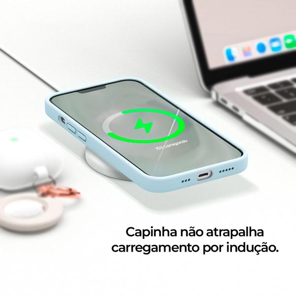 Imagem de Capinha Compatível com iPhone 15 Plus Silicone com Interior Aveludado Premium