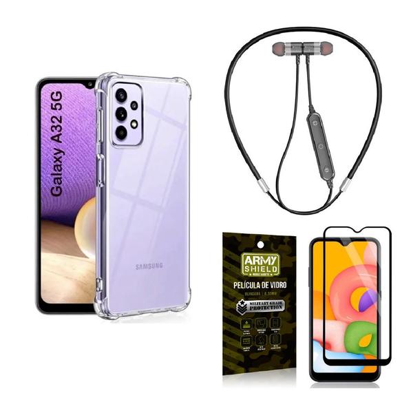 Imagem de Capinha Samsung A32 5G + Fone Bluetooth Neckband + Película 3D - Armyshield