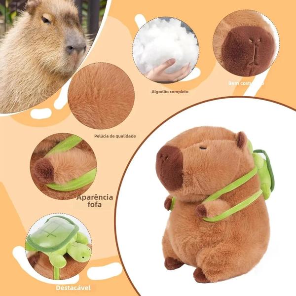 Capivara de Pelúcia Marrom com Mochila de Tartaruga - Chaveiro Infantil Imagem de Capivara de Pelúcia Marrom com Mochila de Tartaruga - Chaveiro Infantil
