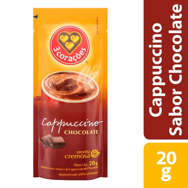 Cappuccino 3 Corações Sabor Chocolate Sachê 20g Imagem de Cappuccino 3 Corações Sabor Chocolate Sachê 20g