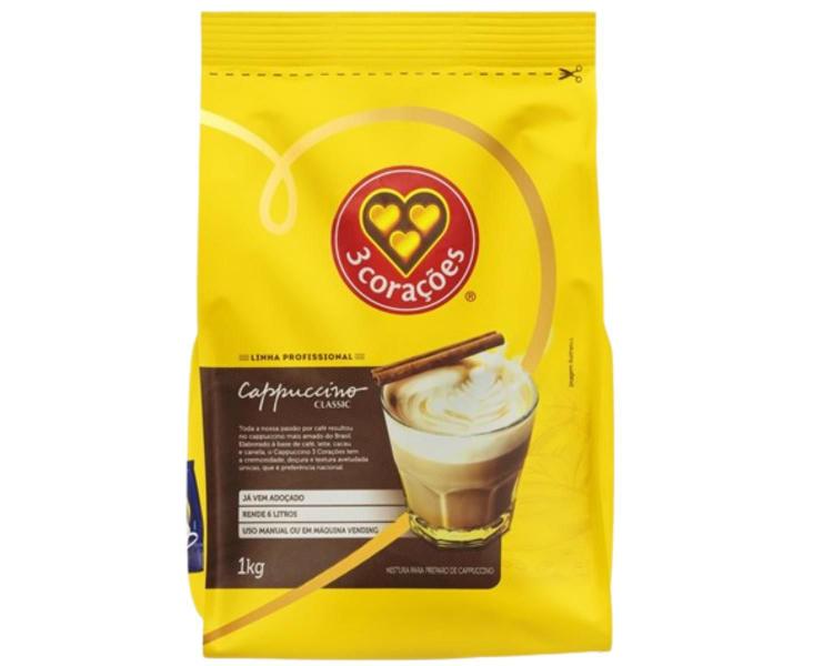 Cappuccino + Café + Chocolate Em Pó 3 Corações Vending - 1Kg - 3 Coracoes Imagem de Cappuccino + Café + Chocolate Em Pó 3 Corações Vending - 1Kg
