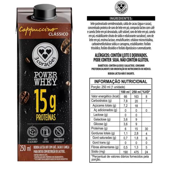 Imagem de Cappuccino Clássico Power Whey Zero Lactose 3 Corações 250ML