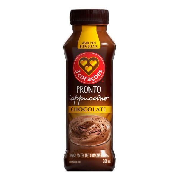 Cappuccino Pronto 3 Corações Chocolate 260ml Imagem de Cappuccino Pronto 3 Corações Chocolate 260ml