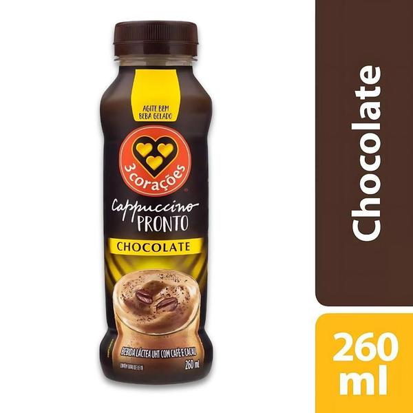 Imagem de Cappuccino Pronto Três Corações Chocolate Kit 3 Uni 260Ml