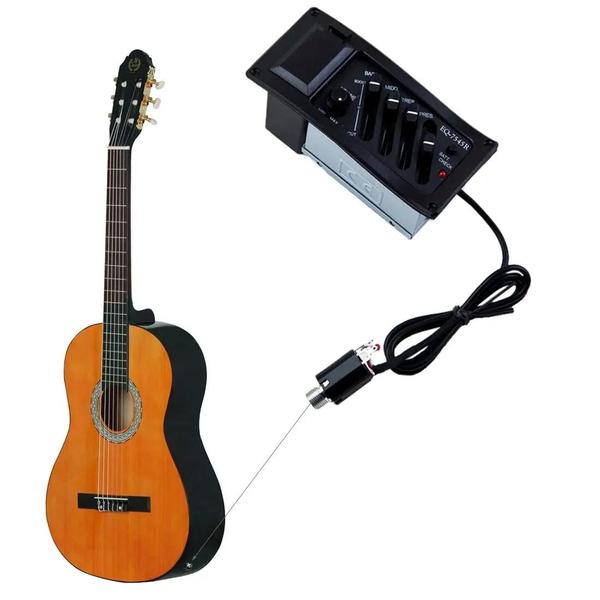 Imagem de Captador para Guitarra Acústica Clássica com Pré-Amplificador de 4/5 Bandas - Controle de Volume, Médio, Agudos e Graves