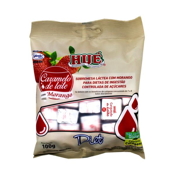 Imagem de Caramelo de leite diet com morango pacote 100g hué kit 12 un