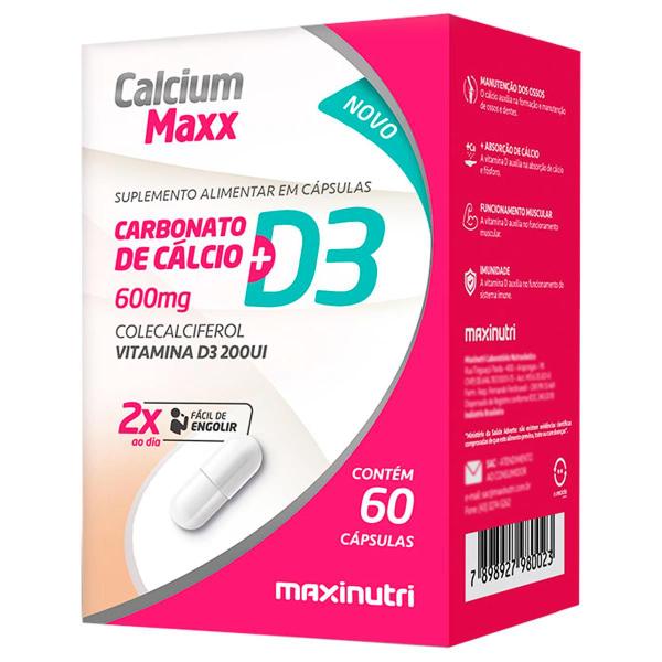 Imagem de Carbonato de Cálcio com Vitamina D3 200UI 600mg 60 Cápsulas Maxinutri