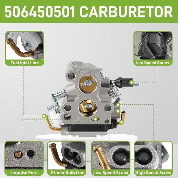 Imagem de Carburador Carbbia 506450501 com kit de ajuste para motosserra Husqvarna