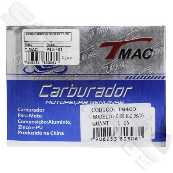 Imagem de Carburador Completo Honda Biz 100 1998 A 2005 T-Mac