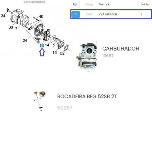 Imagem de Carburador Da Roçadeira á Gasolina 52SB Buffalo Original