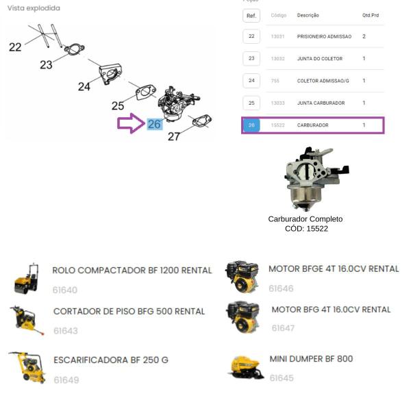 Imagem de Carburador Do Motor á Gasolina 16.0cv Linha Rental - Buffalo