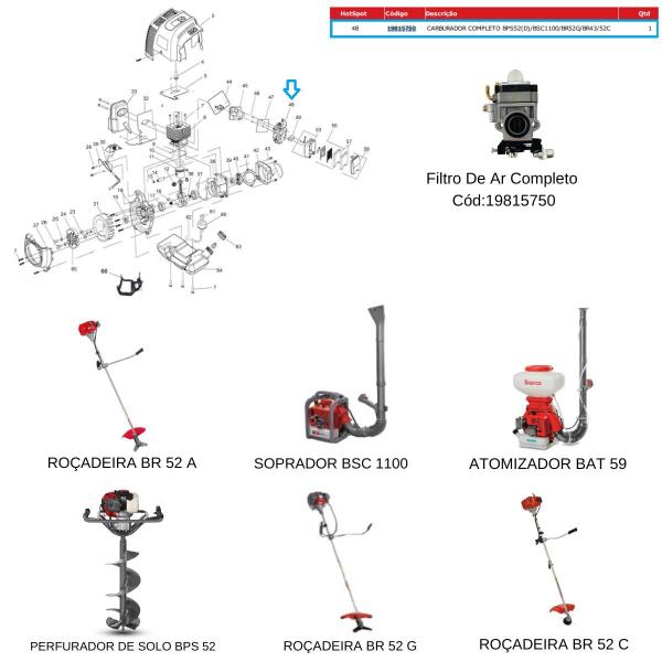 Imagem de Carburador P/ Perfuradores De Solo BPS Modelo: 52 e 52 Duplo