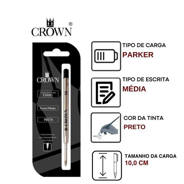 Imagem de Carga Para Caneta Crown Esferográfica Tipo Parker CA14007 ( Kit com 02 Unidades ) Azul Preta Vermelha