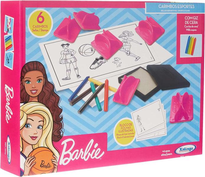 Carimbos Barbie Esportes Com Giz e Bloco Ilustrado - Xalingo Imagem de Carimbos Barbie Esportes Com Giz e Bloco Ilustrado