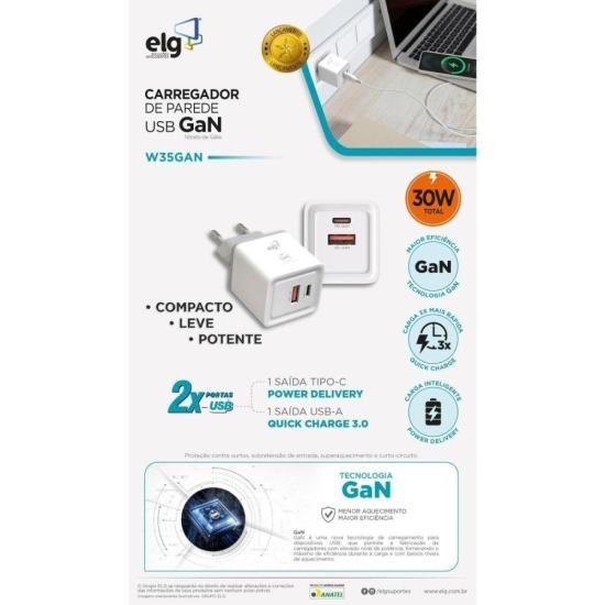 Imagem de Carregador 2 USB 3A + 1 PD W35GAN ELG