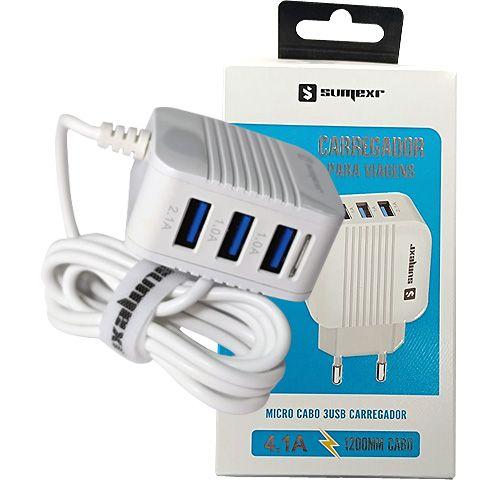 Imagem de Carregador 3 usb micro cabo 1.2m sumexr