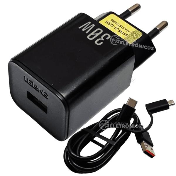 Imagem de Carregador 30W Carregamento Rápido Para Galaxy F13, F14, F22, F23, F42 Type-C e Micro-USB LE296VPR