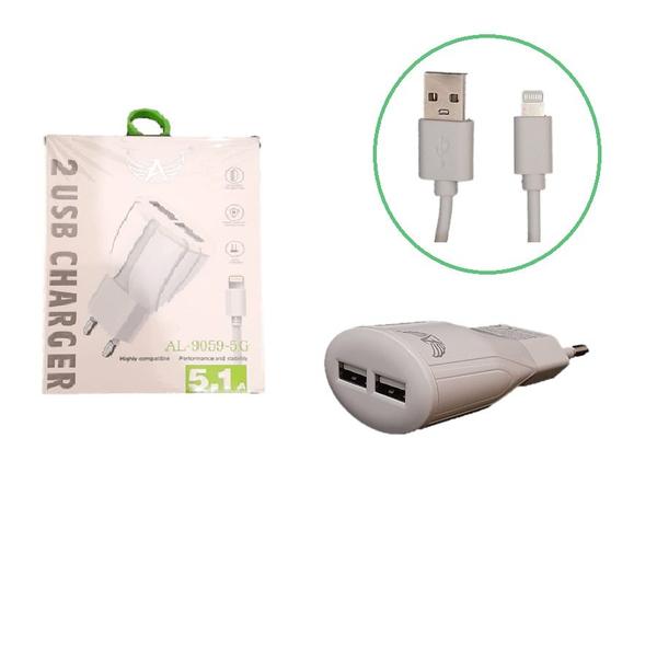 Imagem de Carregador 5.1A Com 2 Entradas USB e Cabo Para IOS