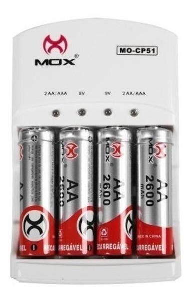 Imagem de Carregador AA Mox MO-CP51 + 4 Pilhas 2600mAh Bivolt