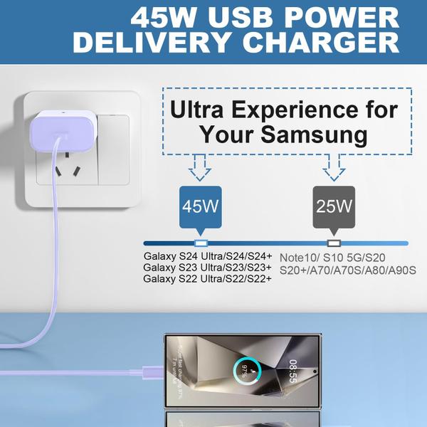 Imagem de Carregador Auorld 45W USB C de carregamento super rápido para Samsung